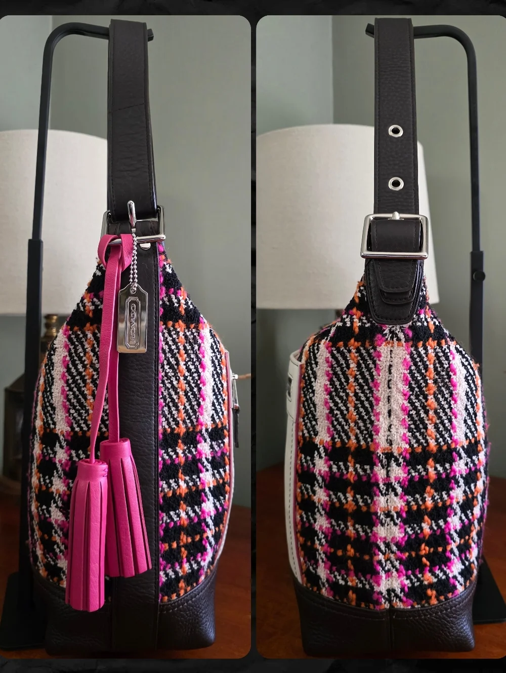 Coach Legacy 21146 Bouclé Leather Duffle Shoulder Bag Pink Black